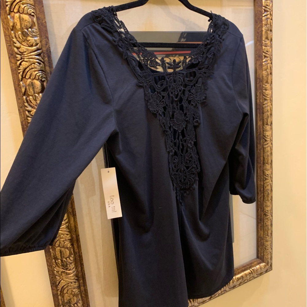 TOO MI black lace back tunic top size XL